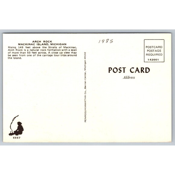 Postcard Michigan Mackinac Island Arch Rock Tourists 1985 MI Vintage - Picture 2 of 2